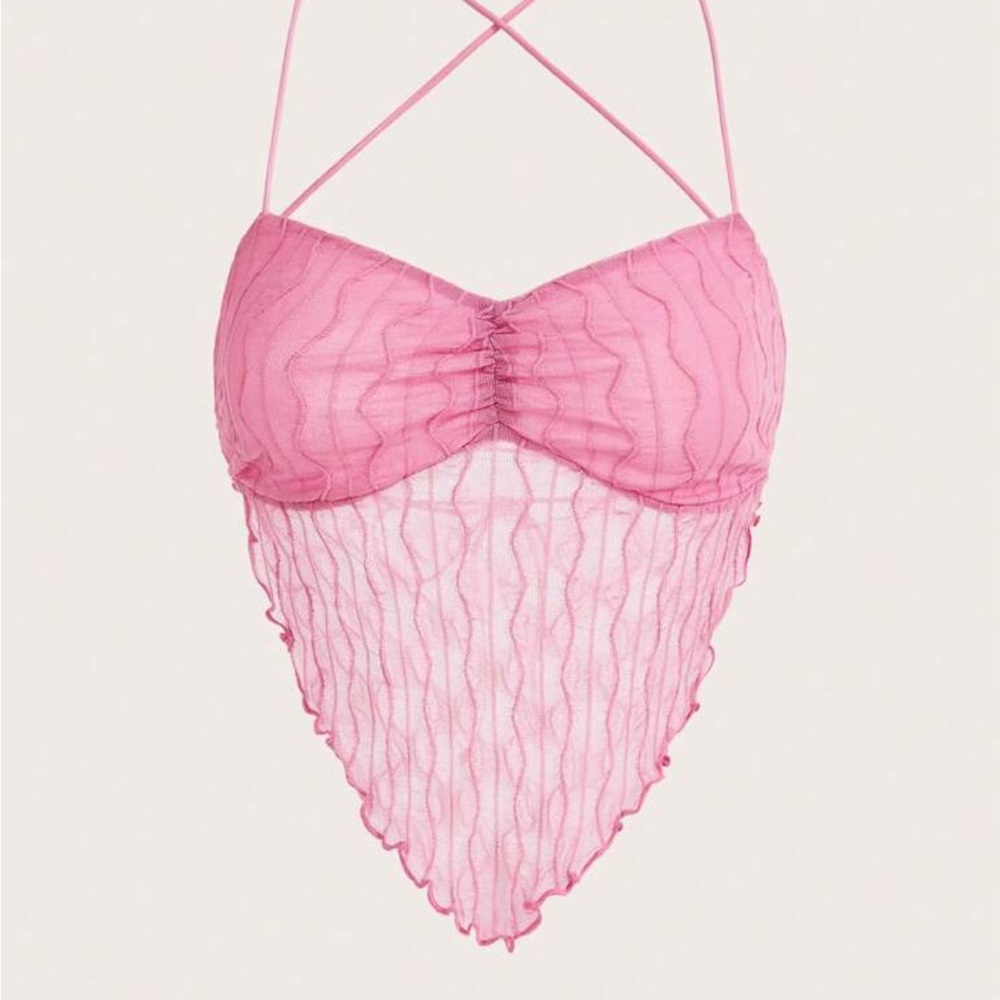 Pink shein going out top cross cross backless tank top mesh